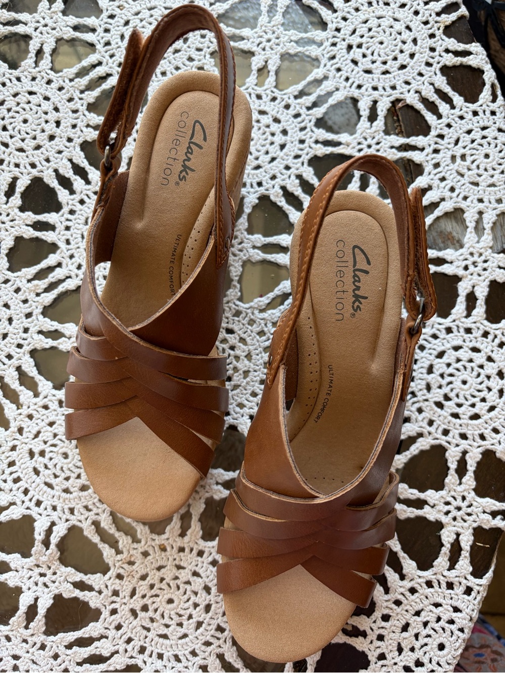 NEW Clarks Brown Leather Slingback Sandals 7 1/2 W